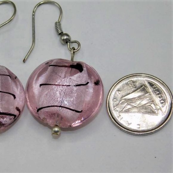 "Murano" Pink Swirl Coin Earrings - Picture 5 of 5